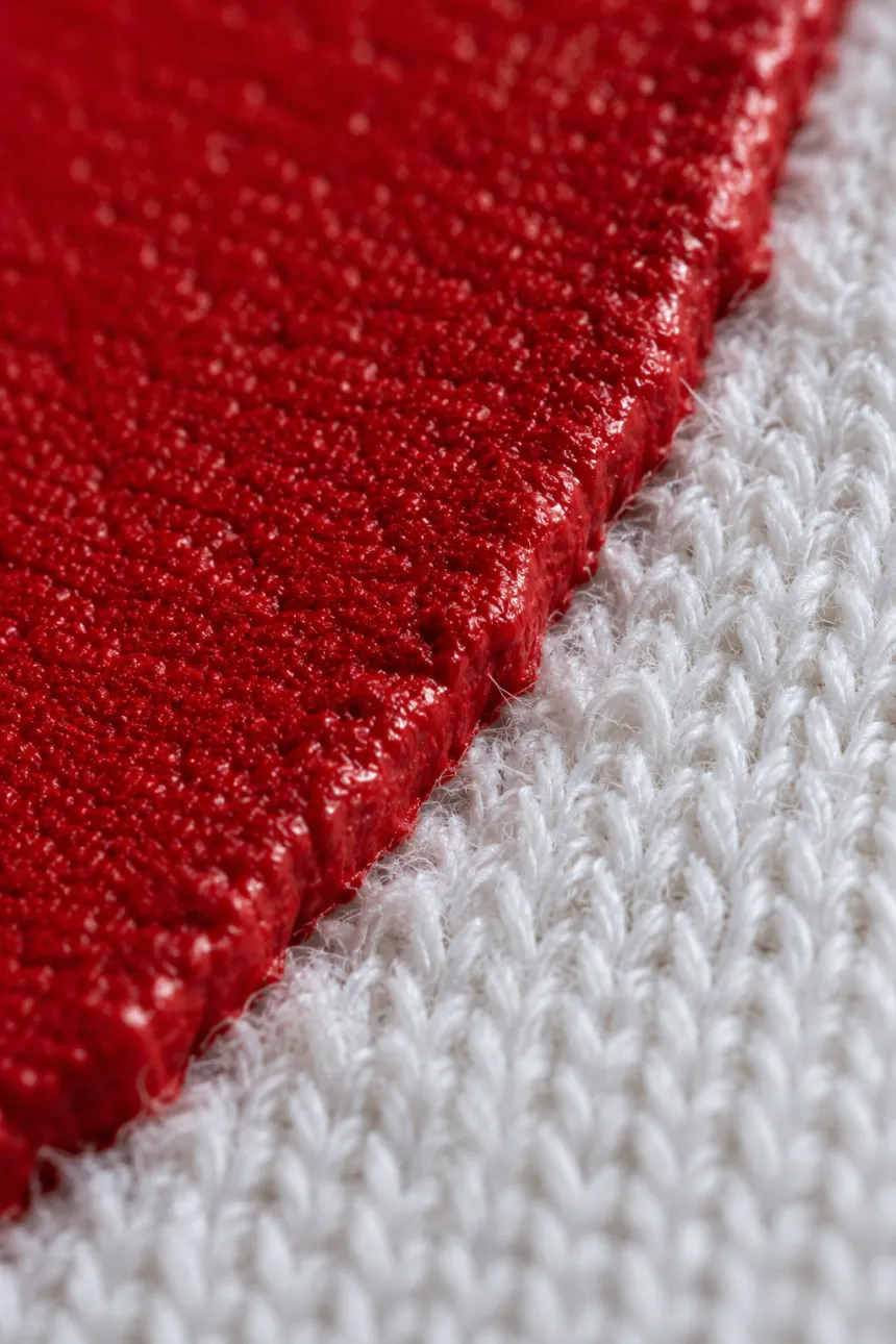 Screen-printed ink on cotton, up close